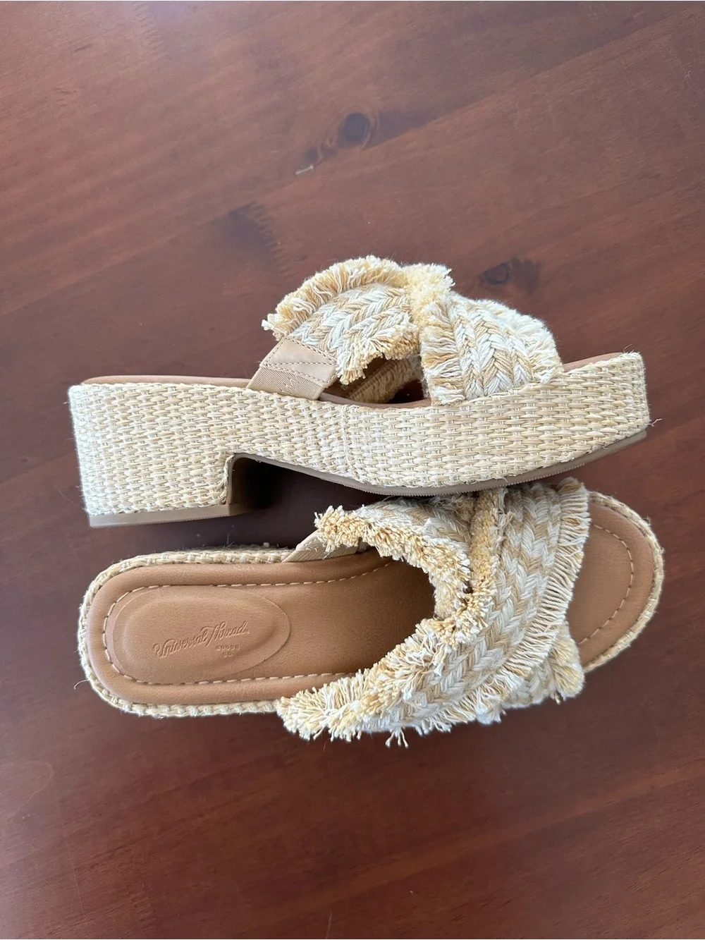 Universal Thread Braided Fringe Slide Sandals in Beige